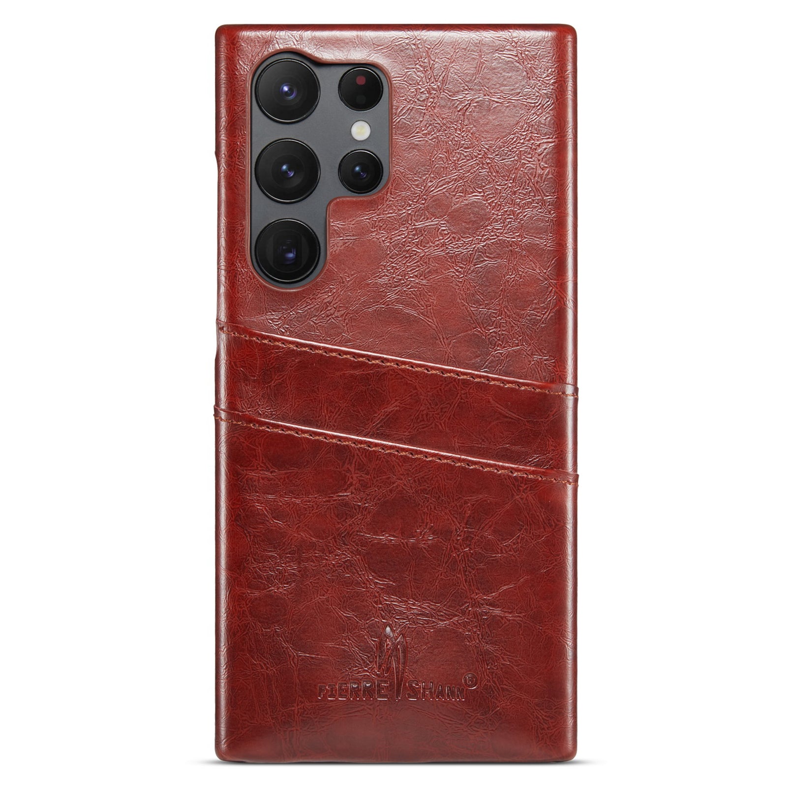 FIERRE SHANN For Samsung Galaxy S23 Ultra Cell Phone Case Oil Wax Card Holder Leather Coated PC Cover FIERRE SHANN For Samsung Galaxy S23 Ultra Cell Phone Case Oil Wax Card Holder Leather Coated PC Cover